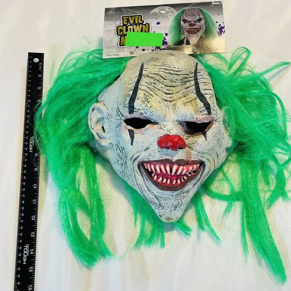 Halloween Clown W/ Green Hair Rubber Mask Midnight Creatures Seasons Adult - Picture 5 of 9